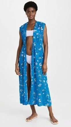 Brand new ???? GANNI Light Cotton Gathered Kimono Sea Treasure Cloisonne ????