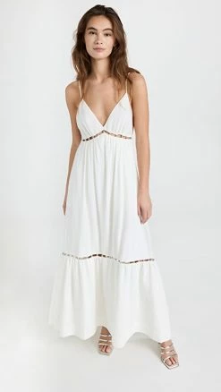 Best Sale ???? Jonathan Simkhai Amal Beaded Cover Up Deep V Maxi ???? Dress With Beads Ivory ????