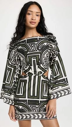 Flash Sale ???? Johanna Ortiz Ethnic Notes Mini ???? Dress Mola Black/Military/Ecru ????