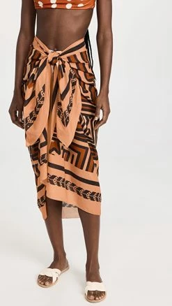 Discount ⭐ Johanna Ortiz Mola Palm Tree Pareo Reddish Clay/Tangerine Sun/Blk ????