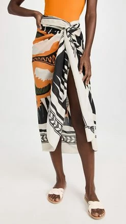 New ???? Johanna Ortiz Coconut Wax Pareo Black/Ecru/Tangerine/Green ⌛