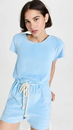 Best deal ???? Lisa Marie Fernandez Drawstring Romper Pale Blue Terry Cloth Velour ????