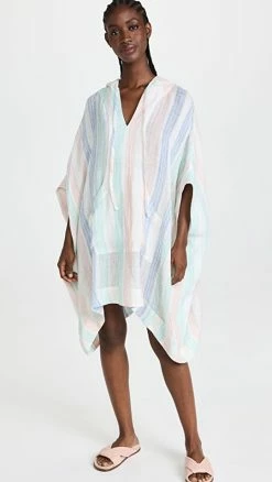 Cheapest ???? Lisa Marie Fernandez Hooded Poncho Pastel Mutli Striped Gauze ????
