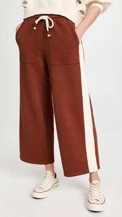 Best Sale ???? MWL By Madewell Wide Leg Sweatpants With Side Stripes Color Block Dusty Redwood ????