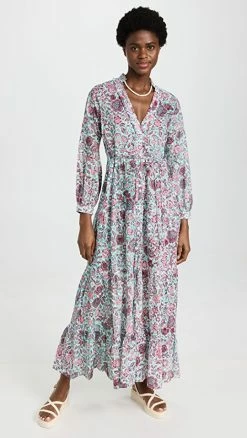 Discount ???? Poupette St Barth Rita Long Embroidery ???? Dress Aqua Pensee ⌛