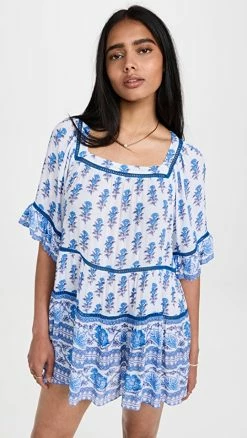 Budget ???? Playa Lucila Drop Waist Border Print ???? Dress Blue Border Print ????