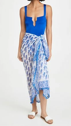 Outlet ✨ Playa Lucila Border Print Sarong Blue ????