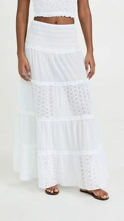 Best Sale ???? Playa Lucila Smocked ???? Skirt White Eyelet ????
