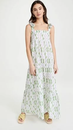 Discount ???? Playa Lucila Tie Shoulder Tiered ???? Dress Lilac Print ????