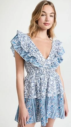 Best deal ???? Playa Lucila Ruffle Mini ???? Dress Blue/White Flower ✨