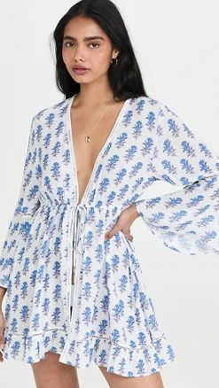 Top 10 ???? Playa Lucila Mini Border Print Kimono Blue Border Print ✨
