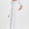 Promo ???? Playa Lucila Smocked Short Sleeve Midi ???? Dress White ????