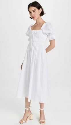 Promo ???? Playa Lucila Smocked Short Sleeve Midi ???? Dress White ????