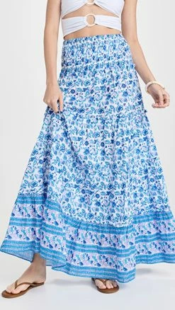 Best Sale ???? Playa Lucila Printed Ruffle ???? Skirt Blue Multi ❤️