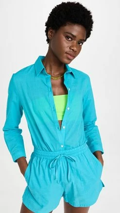 Best Sale ???? Playa Lucila Button Down ???? Shirt Coverup Turquoise ????