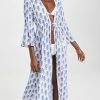 Deals ???? Playa Lucila Maxi Kimono Blue Border Print ✔️