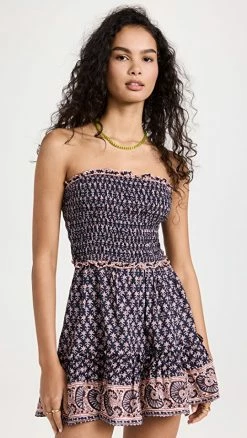 Best Pirce ???? Sea Jasper Border Print Strapless Smocked Cover Up Marine ❤️