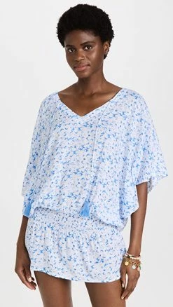 Best Pirce ???? TIARE HAWAII Jimbaran Short ???? Dress Vintage Flower Blue/Navy ⌛