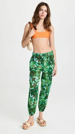 Wholesale ???? Tory Burch Printed Beach Pants Green Rayure Fleurie ????