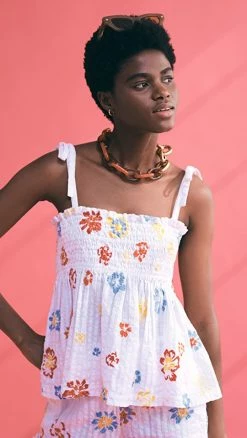 Top 10 ???? Tanya Taylor Lei Top Chalk Floral Optic White Multi ????