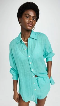 Brand new ???? Vitamin A Playa Linen Oversized ???? Shirt ???? Dress EcoLinen Gauze Aqua ????