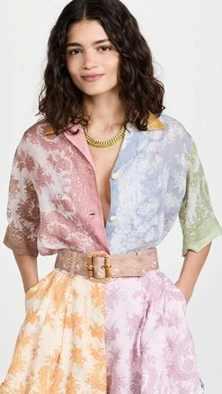 Best reviews of ???? Zimmermann Dancer Short Sleeve ???? Shirt Spliced Lace Print ⭐