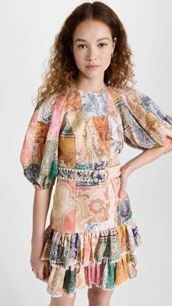 Outlet ???? Zimmermann Anneke Ruffle Hem Mini ???? Dress Patch Paisley ⌛