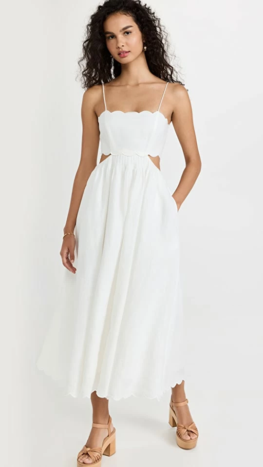 Hot Sale ???? Zimmermann Jude Scallop Midi ???? Dress Ivory ???? 1 Hot Sale ???? Zimmermann Jude Scallop Midi ???? Dress Ivory ????