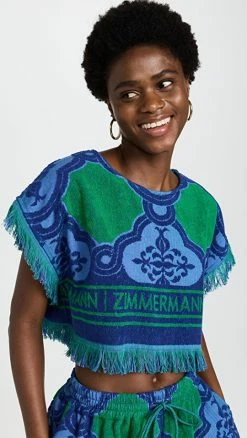 Deals ???? Zimmermann Tiggy Terry Crop Tee Blue/Green ⌛