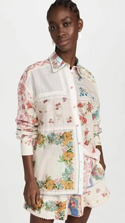 Best Pirce ???? Zimmermann Clover Patched ???? Shirt Patch Painted Floral ????