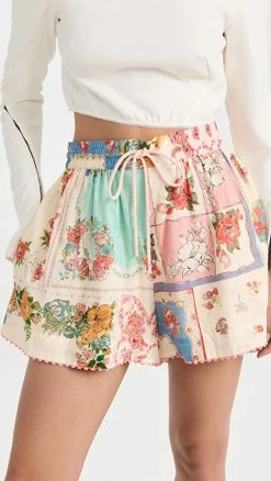 Discount ???? Zimmermann Clover Patched Relaxed Shorts Patch Painted Floral ????